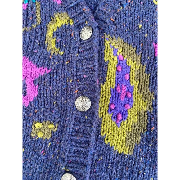 Vintage Gallagher Women M Grandpa Cardigan Sweater Button Argyle Blue - Picture 2 of 4